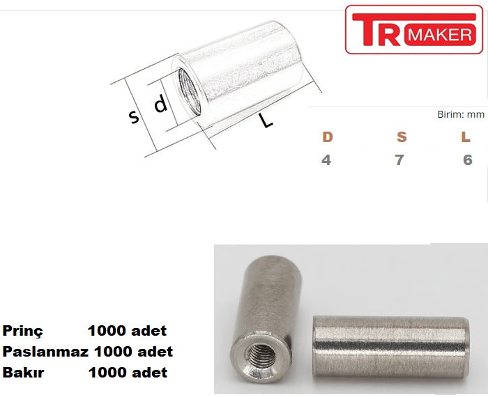 TR Maker 7mm Stainless 8 Steel and Brass Loveless Bolts